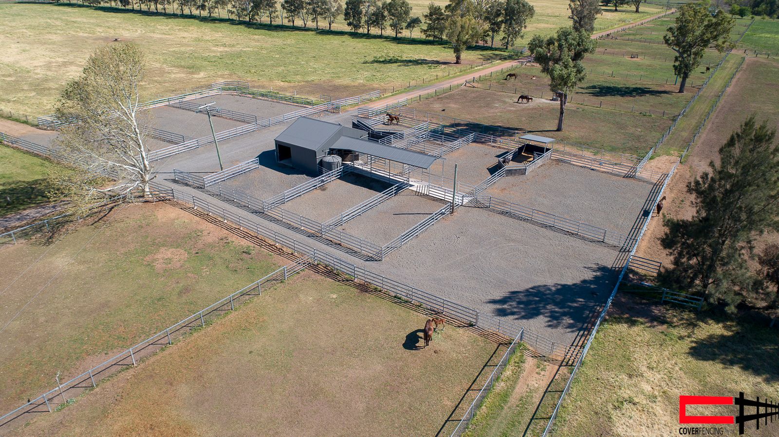 Aerial view of steel yard panels, day yards and shelters